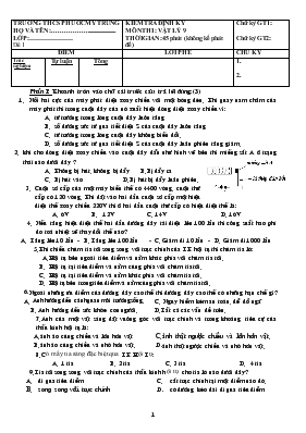 Kiểm tra định kỳ môn thi  Vật lý 9 thời gian  45 phút (không kể phát đề)